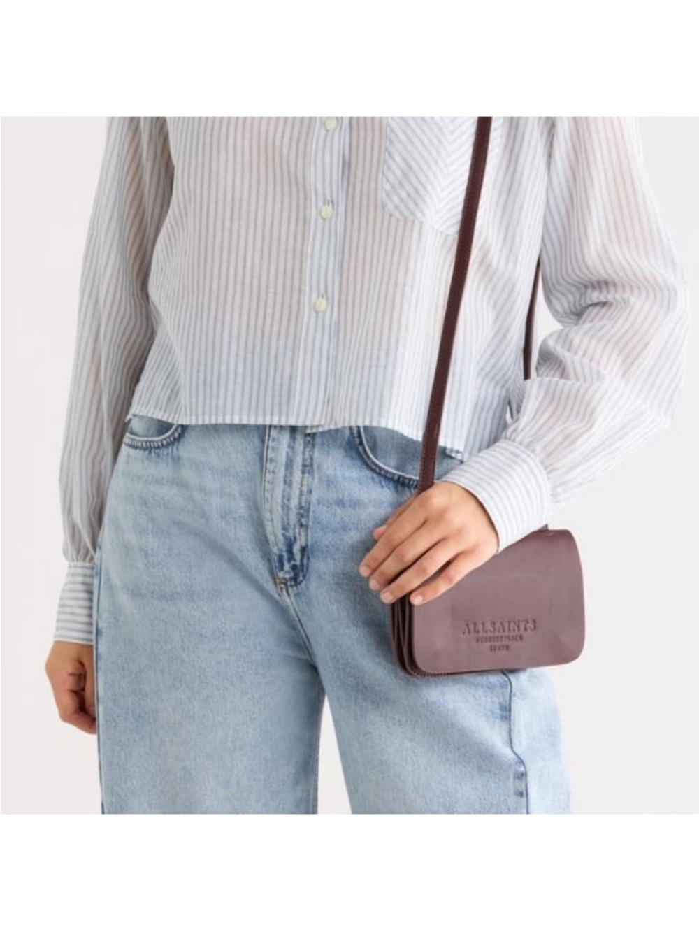 AllSaints Plum Leather Mini Crossbody Bag